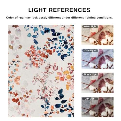 Fashriend Phyllis Modern Area Rug, 3'6''×5'6'' Washable Accent Floral Rug, Non-Slip Flower Leaf Carpet, Non-Shedding Colorful Rug with Low Pile for Living Room, Bedroom, Dining, Office, Multicolor 2