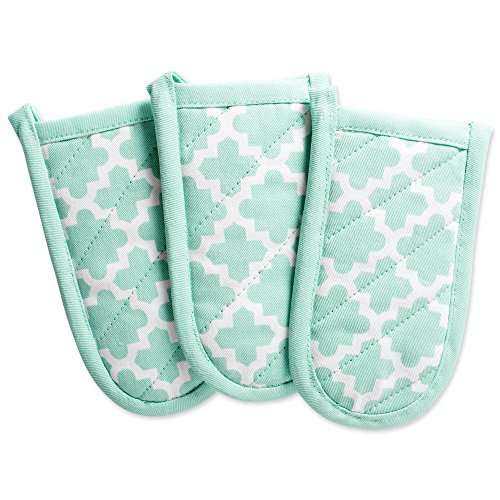 DII Cotton Lattiece Pan Handle Holders, 6 x 3" Set of 3, Machine Washable and Heat Resistant Pan Handle Sleeve for Kitchen Cooking & Baking-Aqua 1
