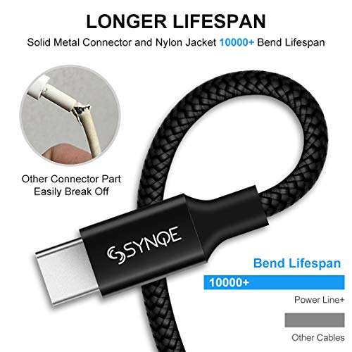 Synqe USB Type C Fast Charging Cable Charger Cord 3A QC 3.0 Data Cable Compatible with Samsung Galaxy S10e S10 S9 S8 S20 Plus, Note 10 9 8, A20e A40 A50 A70, Moto G7 G8 (1M, Black) 4