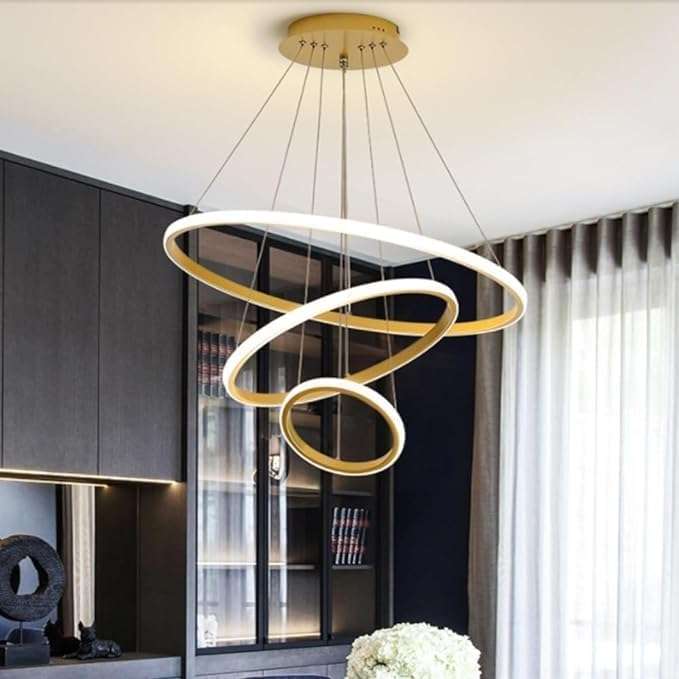 Desidiya® Modern Double 3-Ring LED Pendant Light Lamp - Warm White Hanging Ceiling Pendant Light, Elegant Finish for Home & Living Spaces & Living Room Ceiling Light 1