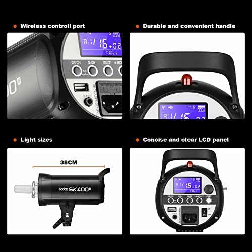 Godox SK400II Strobe Flash Light 400Ws with Standard Reflector, GN65 5600K 2.4G Studio Photo Strobe Monolight Light for Studio Shooting with 150W Modeling Lamp(Bowens Mount) 6