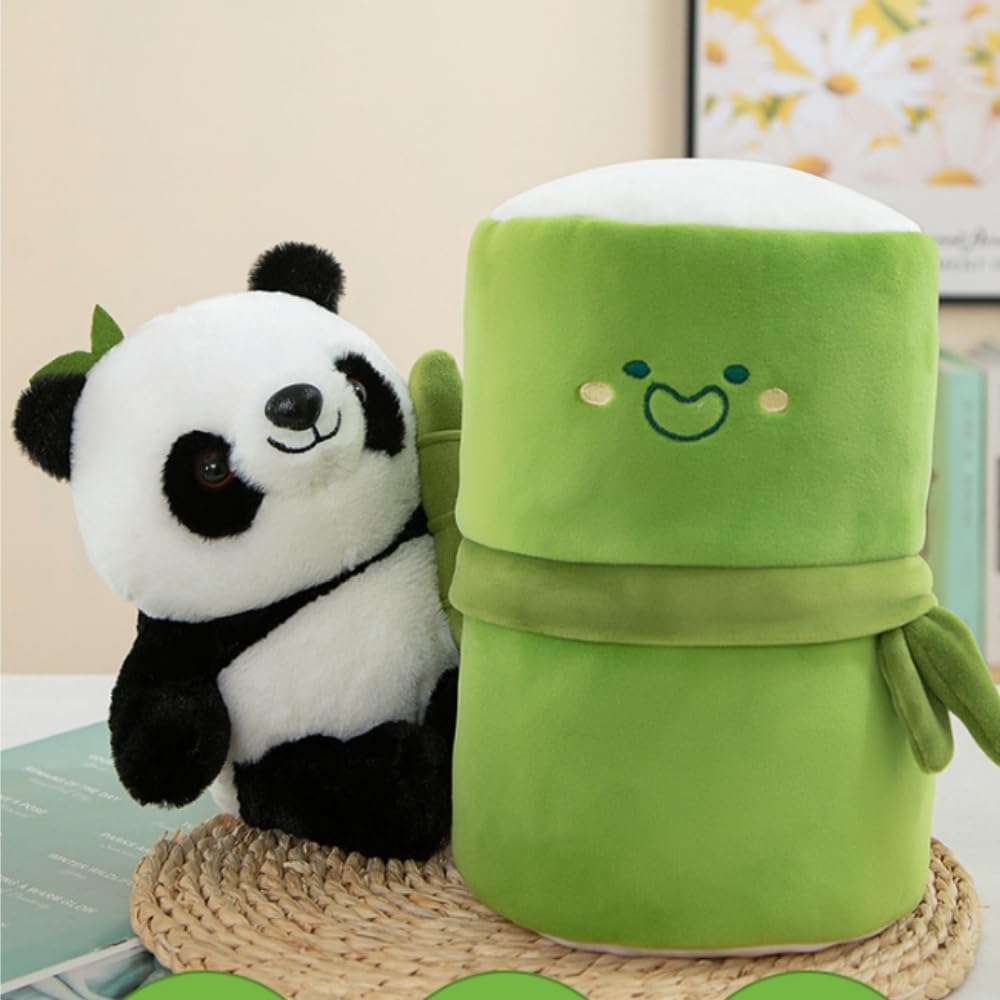 OUKEYI Panda Stuffed Animals Panda Bamboo Plush Toy 9.8 Inch/25cm Bamboo Tube Panda Pillow Stuffed Panda Bear Plushies Panda Doll Gifts for Boys Girls, Black 4