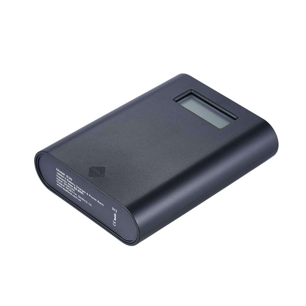 E3S Portable LCD Display 4 Slots 18650 Battery External Charger Holder Box Case DIY Power Pack Kit Compact Backup Power Source with Dual-USB Port - Black-POOWE 4