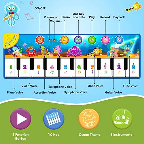 Foayex Valentines Day Gifts for Toddlers Boys & Girls Toys,Foldable Musical Toys, Learning Floor Mat with 8 Instrument Sounds-Touch Play for Early Education, Birthday Gifts for Baby Boys Girls 4