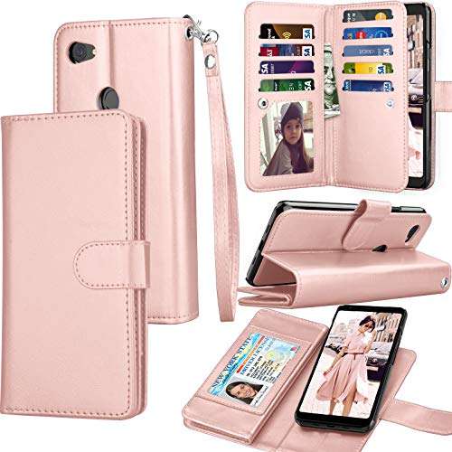 Pixel 3A XL Case, Wallet Case For Google Pixel 3A XL, Tekcoo Luxury Cash Credit Card Slots Holder Carrying Folio Flip PU Leather Cover Cases [Detachable Magnetic Hard Case] Kickstand Strap [Rose Gold] 1