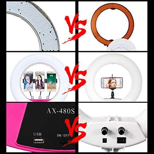 Yidoblo Ring Light Kit [Upgraded Version-1.8cm Ultra Slim]-18 inches,3200-5600K,Dimmable LED Ring Light with Light Stand, Phone Clip,Hot Shoe Adapter for Portrait Makeup Video Shooting (S Rose red) 5