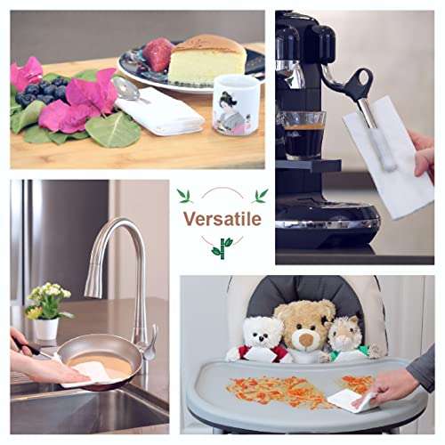 Anjia® Original Reusable Bamboo Rayon Towels - 50 Sheets, A Wash Bag Included - Great as Kitchen Paper Towel, Facial Washcloth, Napkins, Cleaning Cloth and Dish Rags - Replacement of Paper Towels Bulk 4