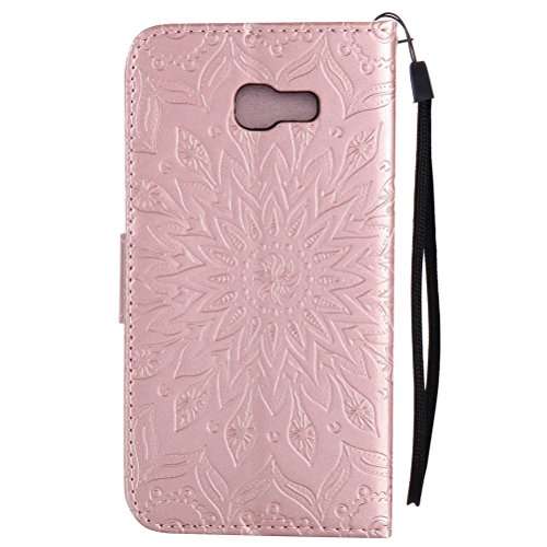 Samsung Galaxy A5 2017 Case EMAXELER Stylish Wallet 3D Embossed Kickstand Flip Sun Flower Three Dimensional Cards Slot Cash Pockets PU Leather for Samsung A5 2017 Sun Rose Golden 3