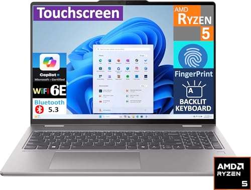 Lenovo Yoga 7 2-in-1 Laptop 16.0" Touchscreen FHD+ Display (AMD Ryzen 5 8640HS, 8GB LPDDR5, 512GB SSD, Active Pen, Copilot, Backlit KB, Fingerprint, WiFi 6E, Win 11 Home) w/DKZ USB Port Expander 2