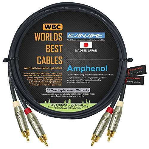 WORLDS BEST CABLES 5 Foot RCA Cable Pair - Made with Canare L-4E6S, Star Quad, Audio Interconnect Cable and Amphenol ACPR Gold RCA Connectors – Directional Design - Custom Made