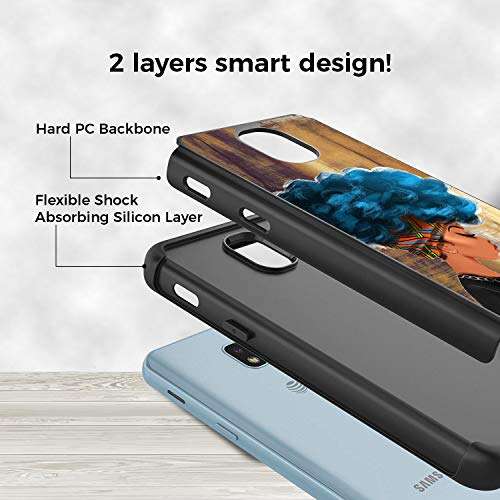 Galaxy J7 2018/J7 Refine/J7 Star/J7 TOP/ J7 Aero/J7 Eon Case,Rossy Hybrid TPU Plastic Dual Layer Armor Defender Protection Case for Samsung Galaxy J7 2018,African Women with Blue Hair 3