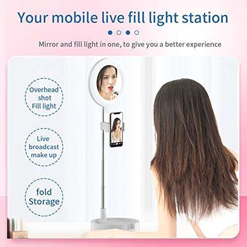 NeotrixQI Selfie Ring Light with Phone Holder, Foldable LED Desk Lamp Dimmable Phone Make Up Ringlight Stand Extendable Makeup Mirror TIK Tok YouTube Video Vlog Recording Photography Tiktok Live Stream (White) (G3) 5