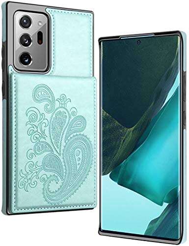 SIZIYNan Flip Case for Samsung Note 20 Ultra Case, Embossed Flower Series PU Leather Galaxy Note 20 Ultra Case for Women with Wallet Card Holders Phone Case for Samsung Galaxy Note 20 Ultra, Mint 2