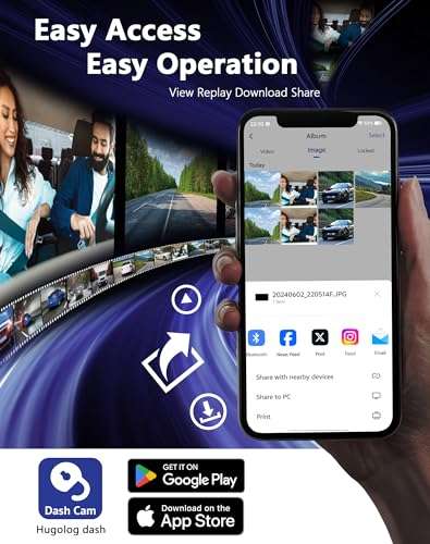 Hugolog 3 Channel Dash Cam 4K+1080P+1080P HD Triple Dashcam with 5G WiFi, 3" IPS Touch Screen, Front and Rear Inside Loop Recording Car Camera, Built-in GPS, IR Night Vision, WDR, Parking Mode 5