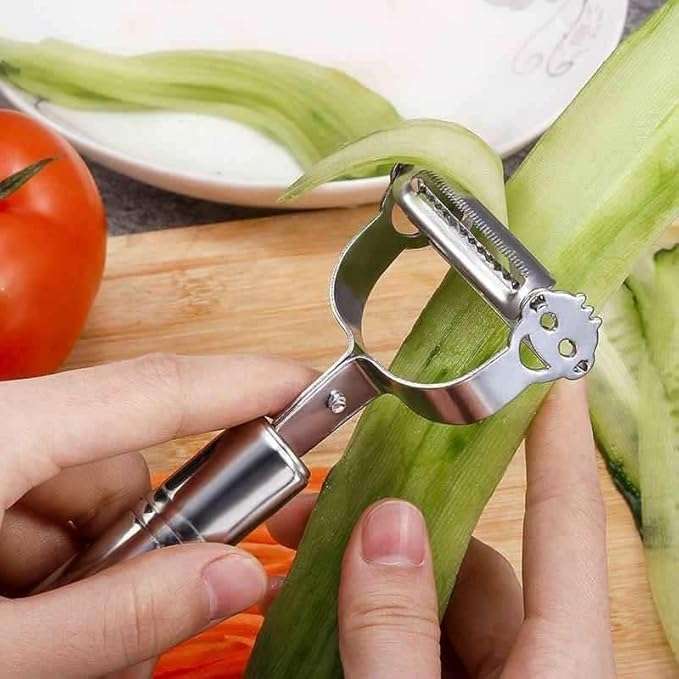BARASTI 2 in 1 Peeler Julienne for Salad, Potato Peeler, Vegetable Slicer, Multi-Functional, Fruit Slicer, Adjustable Veggie Shredder, Kitchen Noodle Cutter, Stainless Steel (Medium) 4