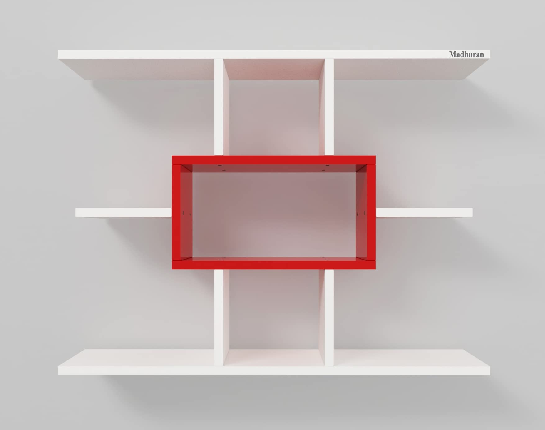 Madhuran Wooden Intersect Display Showcase Wall Mounted Shelves Color White Red 6