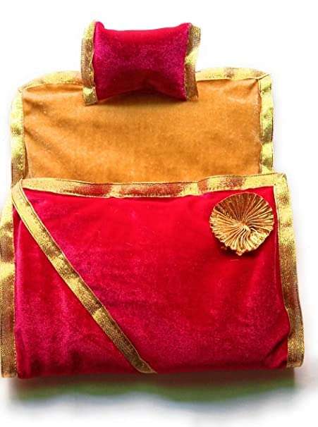 Poorti Enterprises Laddu Gopal Ji Winter Set Blanket/Kambal/Rajai and Mattress/Gadda with Pillow (Red and Yellow) (5-6) 1