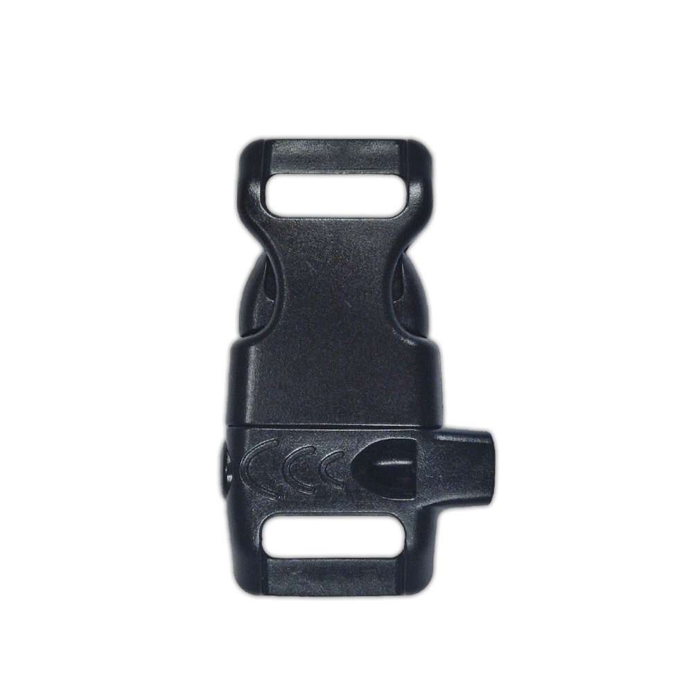 Paracord Planet Plastic Side-Release Emergency Whistle Buckle - 1/2 Inch - Black (20 Pack)