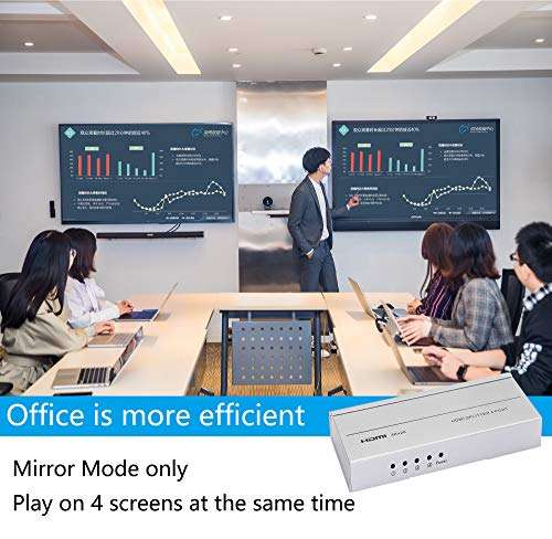 CERRXIAN HDMI Splitter 1 in 4 Out 4Kx2K @30Hz HDMI 1.4 HDCP,1 x 4 HDMI Splitter with DC Adapter Supports 4K@30HZ Full HD1080P for Xbox PS4 PS3 Fire Stick Roku Blu-Ray Player HDTV (1 in 4 Out) 6