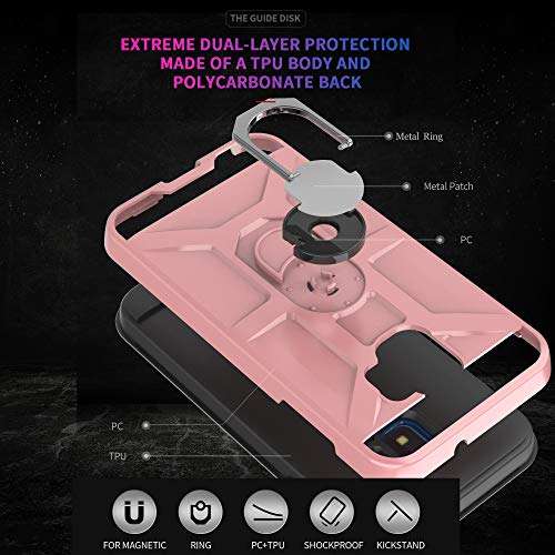 Galaxy J2 Core/Galaxy J2 2019/J2 Dash/Galaxy J2 Pure Case with HD Screen Protector YmhxcY 360 Degree Rotating Ring Kickstand Holder Dual Layers of Shockproof Phone Case For Galaxy J2 Core-ZS Rose Gold 6
