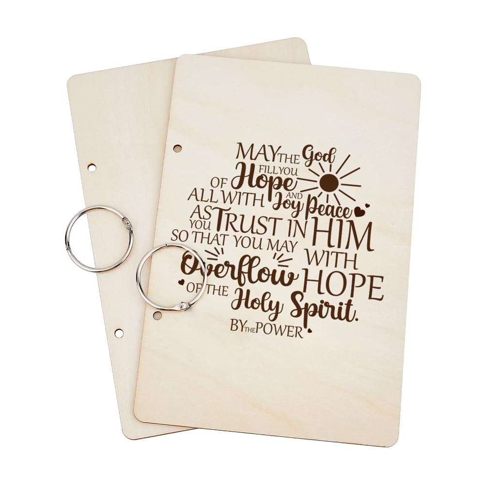 SUPERDANT Blessing Text Greeting Card Organizer May the God of Hope Fill You with All Joy Wedding Journal Birthday Cards Keeper Text Planner Card Holder Wooden Keeper Binder Photo Album Keepsake Gifts 3