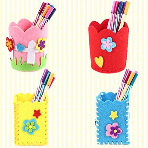 4 PCS Hand Stitch Sewing Kit for Kids DIY Felt Pens Holder Pencil Container Stationery Organizer with Safety Needle Thread for Beginner Children Kids (Random Pattern) 5