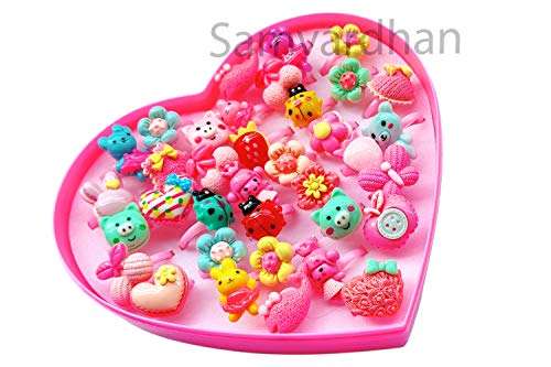 Samvardhan 36 PCS/set Adjustable Kids Rings Jewelry Cartoon Flowers Open Finger Ring for Birthday Gifts 2
