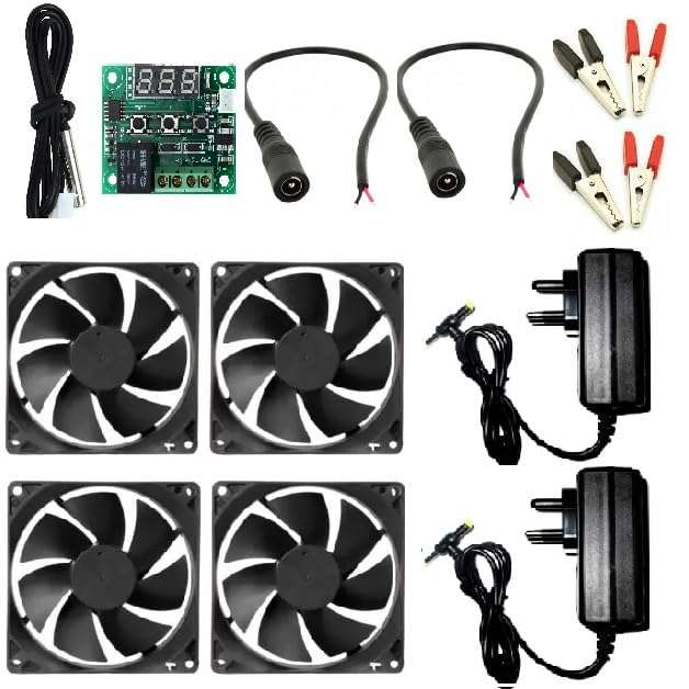 W1209 Combo for DIY Incubator 1PIECE W1209 2PIECE 12V 2A Adapter+4PIECE 3INCH DC Fan+2PIECE Female DC Jake+2SET ALIGATER Crocodile PIN Electronoc Digital Thermostat Sensor 12 Volt Temperature 1