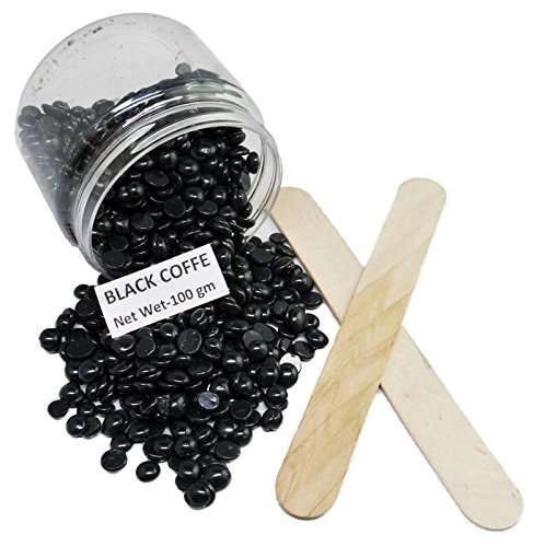 No Strip Black Coffee Flavor Depilatory Wax Pearl Hair Removal Hot Wax Beans, 100 grams With 2 Wodden Stick