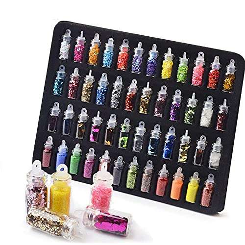 Belicia 48 Bottles Nail Art Sequins Glitter Shine Powder Manicure Decoration Nail Glitter Powder Sequins Manicure Sticker Design DIY Tip (48box)