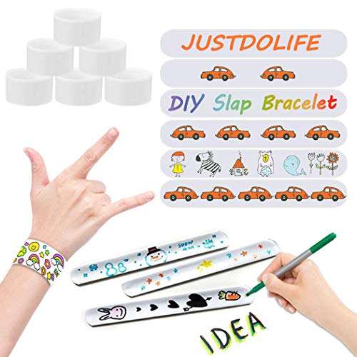 Slap Bracelets, JUSTDOLIFE 35 Pack White DIY Slap Bracelets Bands Kids Party Bracelet Favors Painting Pat Ring Snap Bracelets Wristbands for Kids Boys Girls DIY School Party Toys