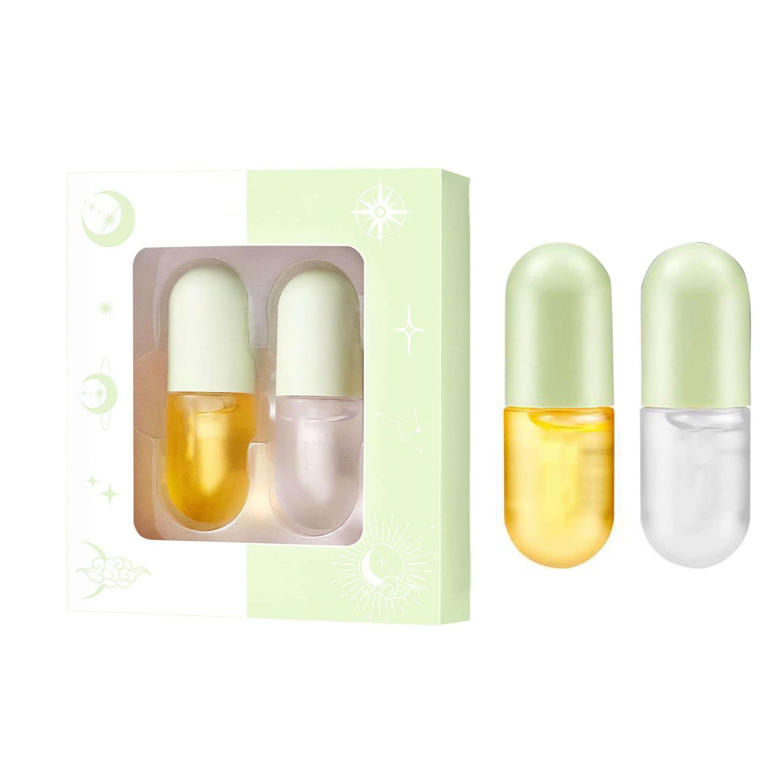 Lip Oil Combination 2 Pack Day & Night Lip Balm Moisturizes Lip Lip Care Moisturizing Lip Oil Lip Care Moisturizing Lip Oil 3ml*2 Makeup Set for Teen Girls (Green, One Size) 1