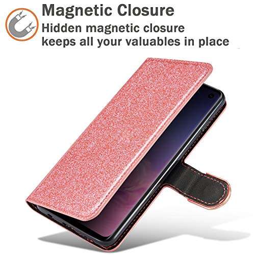 ZCDAYE Wallet Case for Samsung Galaxy S10 5G,Bling Glitter PU Leather [Magnetic Closure] [Love Diamond Buckle][Card Slots][Kickstand] Soft TPU Flip Wallet Cover for Samsung Galaxy S10 5G-Pink 2