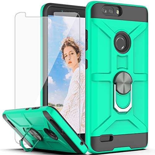 YmhxcY Case for ZTE Blade Z Max/ZTE ZMax Pro 2 / ZTE Sequoia with HD Screen Protector 360 Degree Rotating Ring Kickstand Holder Dual Layers of Shockproof Phone Case for ZTE Z982-ZS Mint 1