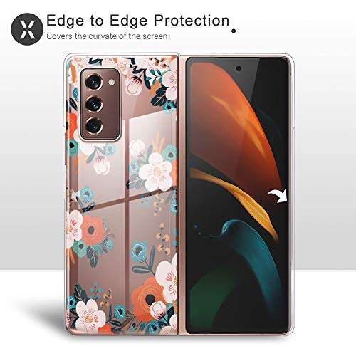 LSL Case for Samsung Galaxy Z Fold 2 5G Case Clear Print Flowers Cute Design Hard PC Shockproof Protection Full Body Protection Cover for Galaxy Z Fold 2 7.6 Inch 2