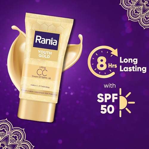 Rania CC Cream SPF50PA++IR with Vitamin C,24K Gold|Tinted moisturizer|Foundation & skincare|Lightweight|9-5 long lasting |Natural makeup look,25g 2