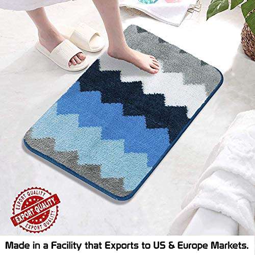 BluBasket Zigzag Bathroom Rugs, Ultra Soft Water Absorbent Bath Mats for Bathroom Shower Mat Non-Slip Machine Washable for Doorway/Kitchen/Bathroom/Laundry Room/Bedroom, 60 x 40 cm (Blue) 4
