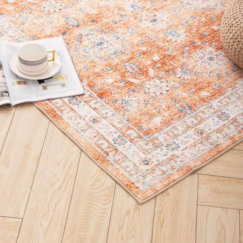 Carvapet Boho Runner Rugs for Hallway - 2x7 Washable Vintage Floral with Rubber Backing Non-Slip, Throw Carpet Runners for Hallways,Bedroom,or Laundry Room(2x7,Grey & Yellow) 3