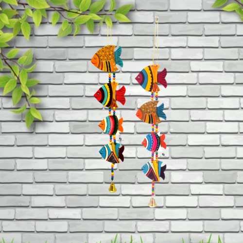 DRAVY HANDICRAFTS Hanging Fish Main Door Hanging Latkan Toran for Pooja Garden Balcony Wall Hanging Decoration Items for Room Wall Décor for Home (Set of 2 Unit) (Length-24 inch) (Multicolour 4) 1
