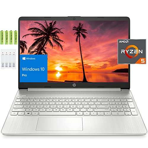HP [Windows 10 Pro] 15.6" FHD Business Laptop Computer, 6-Core AMD Ryzen 5 5500U (Beat i7-1160G7), 16GB RAM 512GB PCIe SSD, Fast Charge, Bluetooth 4.2, HDMI, 9.5 Hours Battery Life, Silver, w/Battery 1
