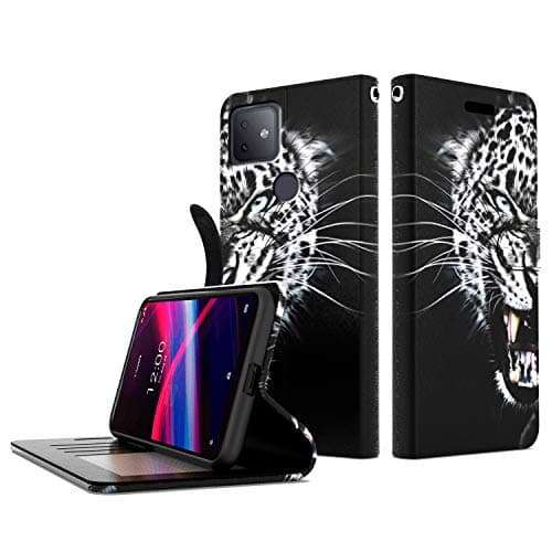 Shinewish Wallet Cell Phone Case for TCL REVVL 4 Plus, Leopard PU Leather Flip Phone Cover Hybrid with Kickstand and Hand Strap Loop, Shockproof Bumper Case 1