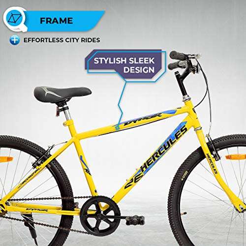 Hercules Dynor Rf 26T Single Speed Road Cycle ( Canary Yellow ,Ideal For : 12+ Years ,Brake : V Brake, Frame: 18 Inches Steel) Ideal For : Unisex Adult, Rigid 3