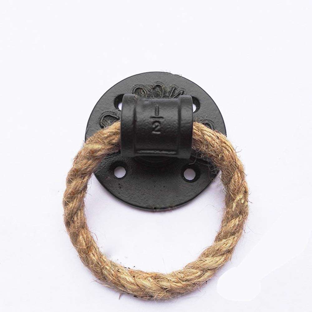 Black Drop Ring Pull Hemp Rope Knob Barn Door Pull Handle Dresser Drawer Pulls Antique Knobs Handles Rustic Kitchen Cabinet Knob Hardware(SZ01-75mm) 1