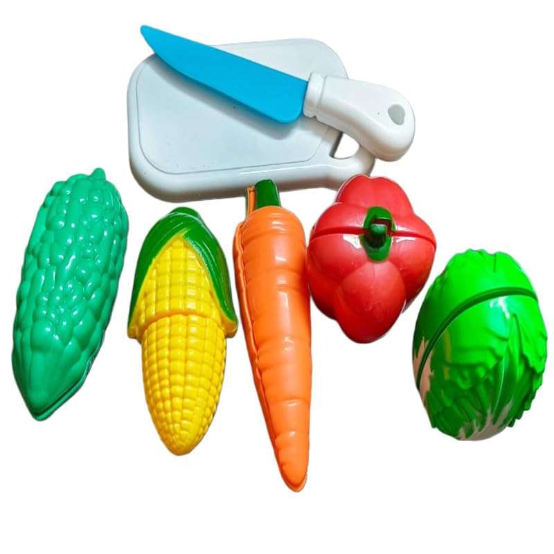 AKTOON TOYS (Combo Pack) Vegetables Cutting Play Toy Set Can Be Sliced in 2 Pieces Rattle & 6 Sisters Doll with Beautyful Hair & Movable Body Parts Doll Set - Multicolor 4