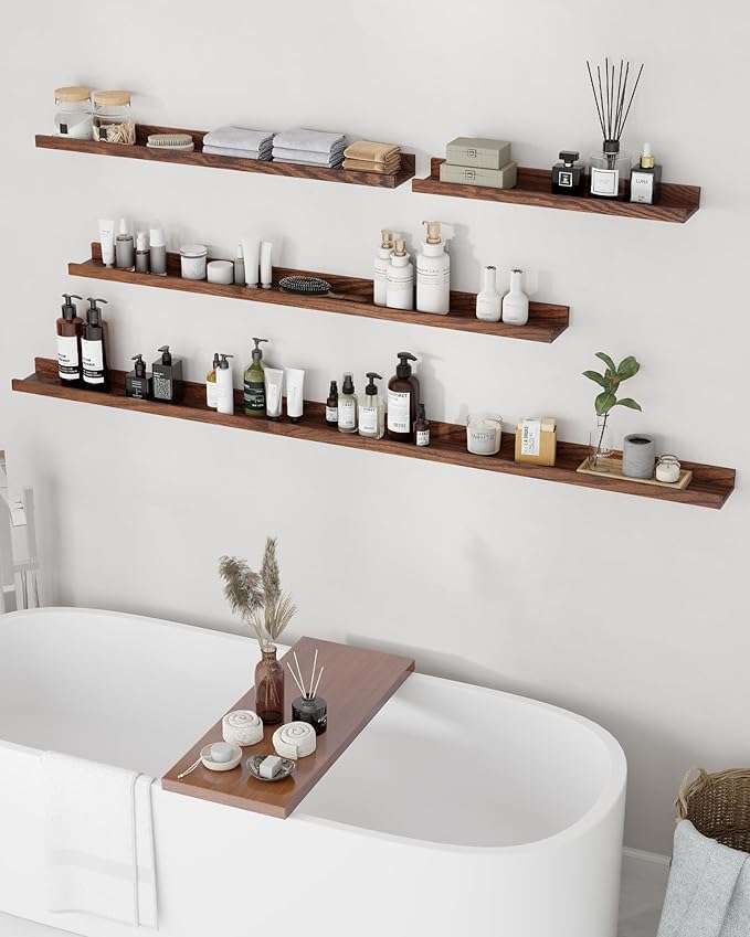 OXMIC Engineered Wood Floating Picture Ledge Shelves, Shelf for Bedroom, Wall Mounted Shelves, Wall Shelf, Wall Shelves for Living Room, Floating Shelf for Wall, 40.6 x 12.7 cm, Set of 3, Dark Brown 6