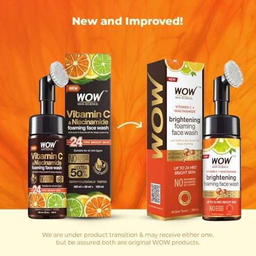 WOW Skin Science Vitamin C Exfoliating Face Wash With Brush, Soft, Silicones Bristles, Foaming Cleanser For All Skin Type, Hydrate For Smooth Skin, Helps Remove Blackheads, Reduce Acne Breakout, 100ml 2