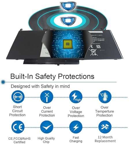 G5M10 E5550 E5450 E5250 Battery Compatible with Dell Latitude E5550 E5450 E5250 5550 5450 5250 3150 3160, 8V5GX R9XM9 1KY05 08V5GX VMKXM 5XFWC PF59Y 451-BBLN 451-BBLL 451-BBLK 51Wh 7.4V 4-Cell 6