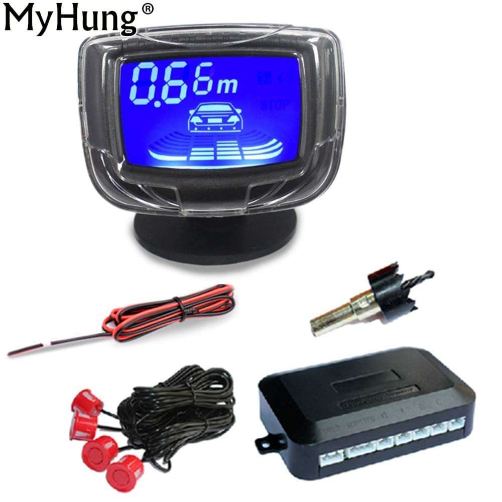 GlobalNiche® red, Rússia : 1 Conjunto Kit Display LED Sensores de Estacionamento 4 Sensores Do Carro para Todos Os Carros Reverso Assistência Radar Backup System Monitor Do Carro Styling 3