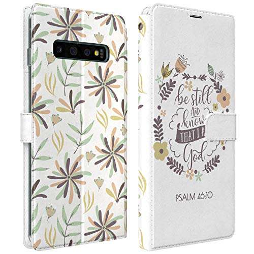 Mertak Wallet Case Compatible with Samsung Galaxy Note 20 Ultra S21 Plus S20 A70 S10 Psalm 46:10 Faith Bible Verse Wildflowers Lightweight Card Holder PU Leather Protective Slim Folio Quote Be Still 1