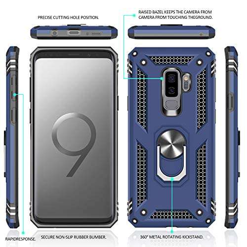 Gritup Compatible for Samsung Galaxy S9+ Case (No fit for S9) with 3D PET Screen Protector, Military-Grade Shockproof Protective Phone Case with Magnetic Kickstand Ring for Samsung S9 Plus Brown 3
